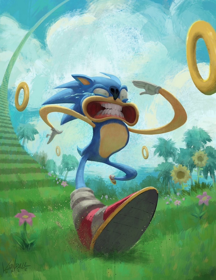 Sonic the Hedgehog running with a distressed expression