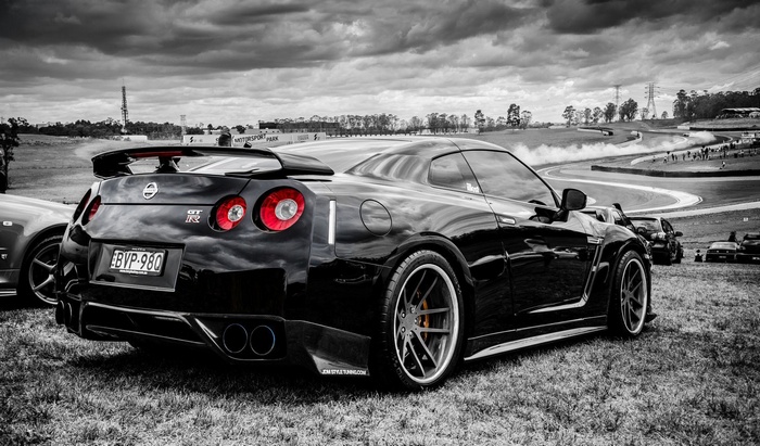 Black Nissan Skyline GT-R R35 on a race track