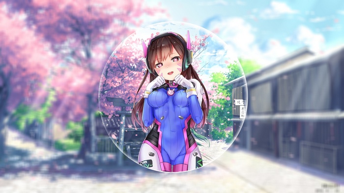 D.Va in a bubble with cherry blossoms