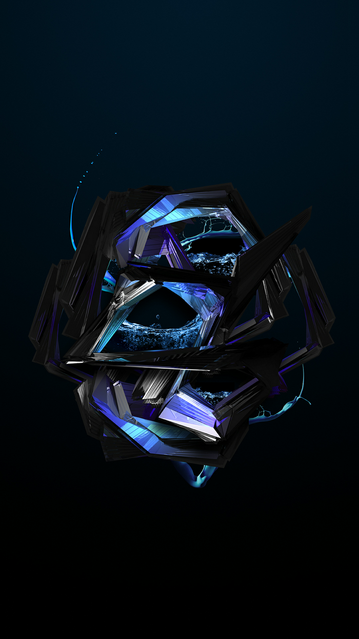 Abstract 3D digital art with water and blue background