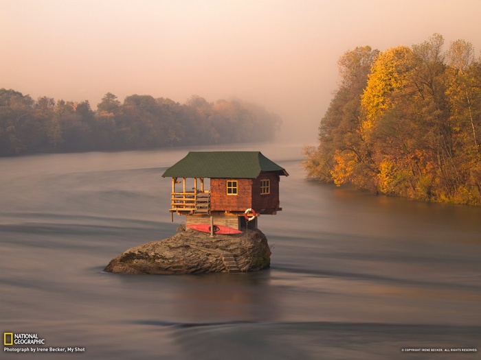House on a rock in a river in Serbia