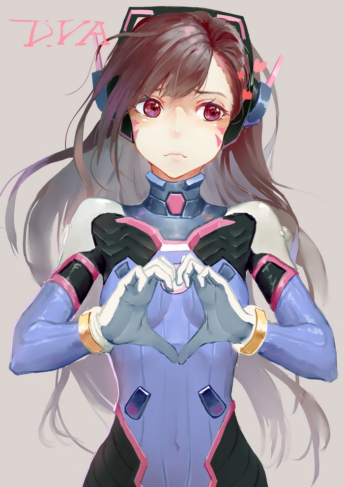 D.Va from Overwatch making a heart shape with her hands