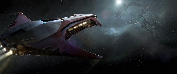 Star Citizen Genesis spaceship near a space station