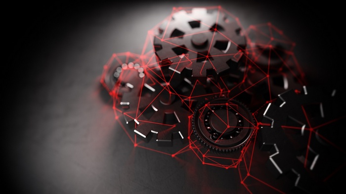 Gears connected by a red network