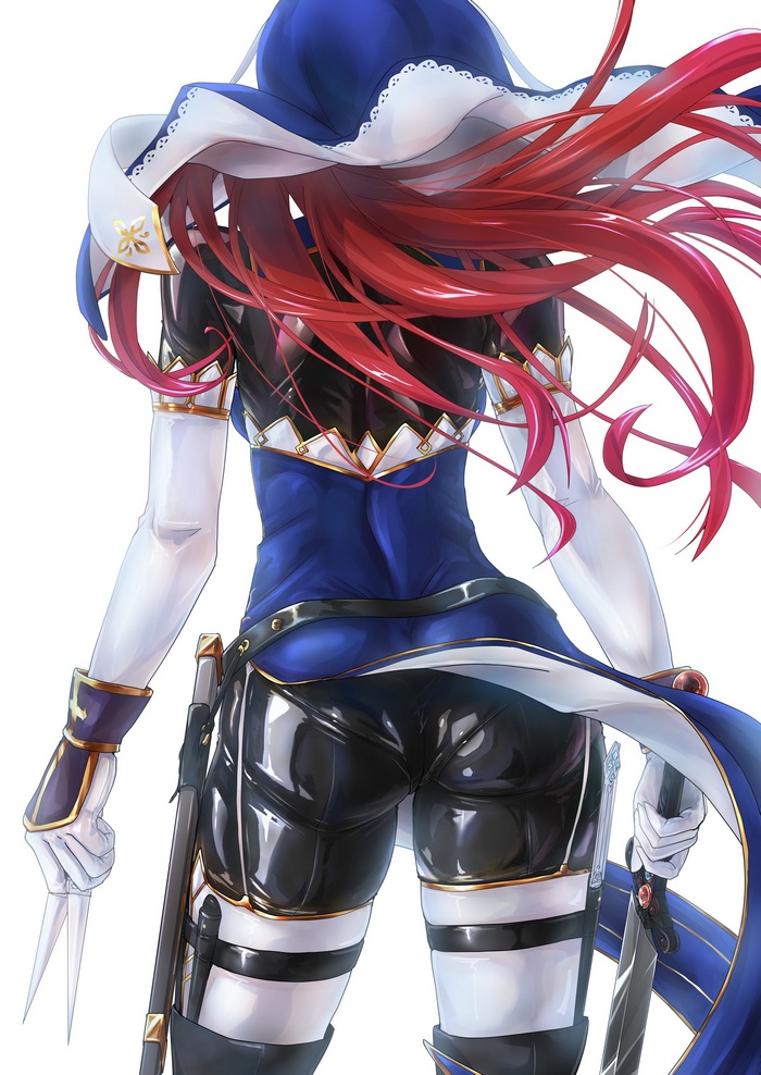 ass, bodysuit, anime, sword, long hair, weapon, anime girls, redhead