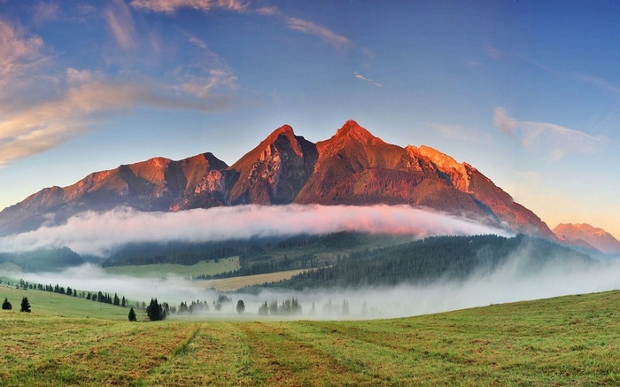 Tatra Mountains landscape with mist at sunrise
