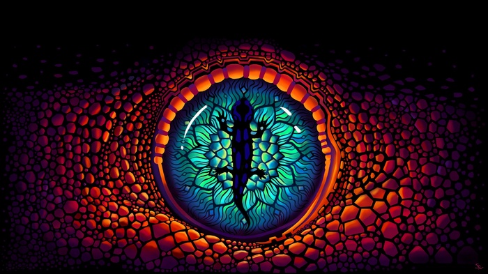 Digital art of a reptilian eye with a lizard