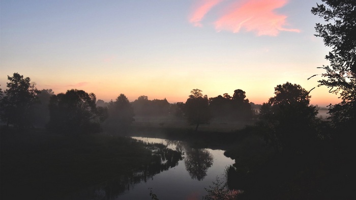 Misty River Landscape at Sunrise in Poland