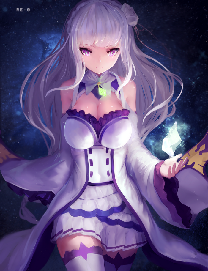 Emilia from Re:Zero with purple hair and eyes