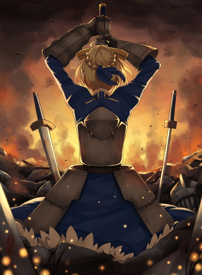 Saber from Fate/Stay Night with sword in battle