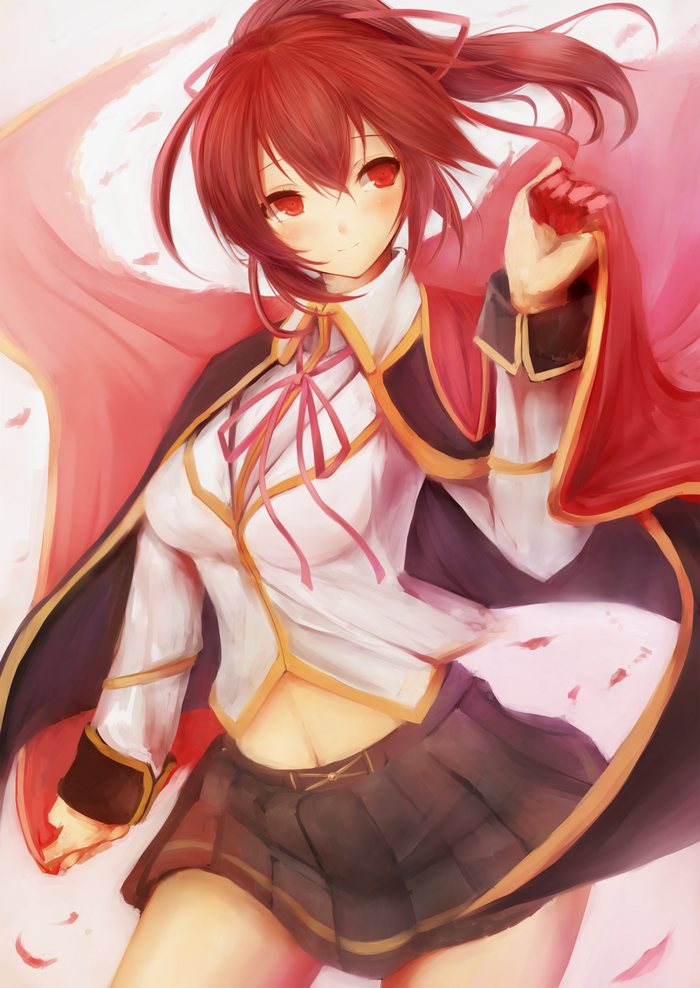 Celica A. Mercury from Blazblue with red hair and eyes