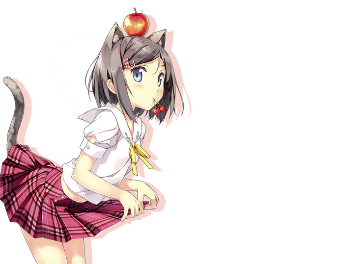 Nekomimi Girl with Apple and Cherries
