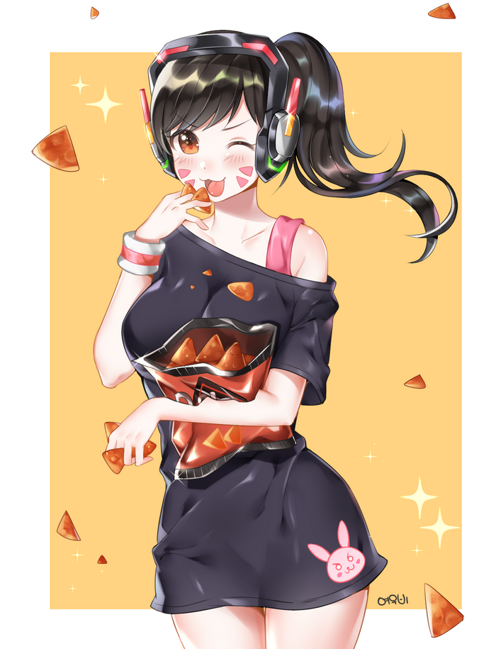 D.Va from Overwatch eating chips