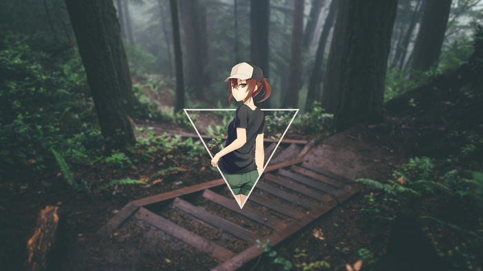 Anime girl in a forest with a triangle overlay
