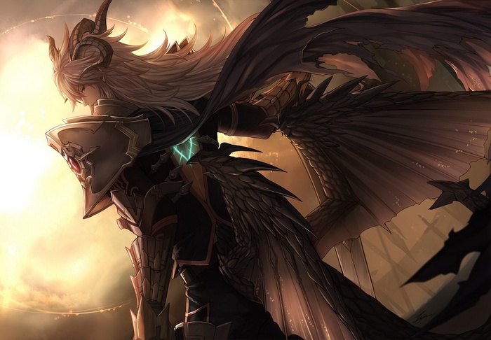 Fate/Grand Order character with white hair and wings
