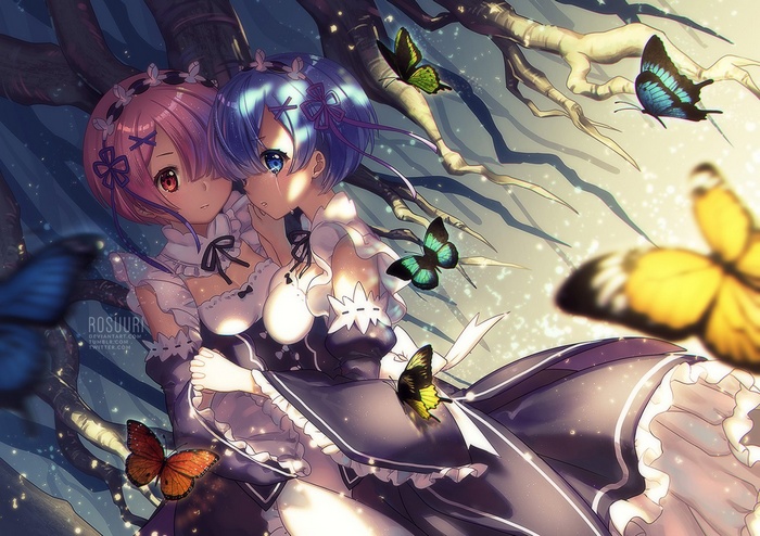 Rem and Ram from Re:Zero with Butterflies