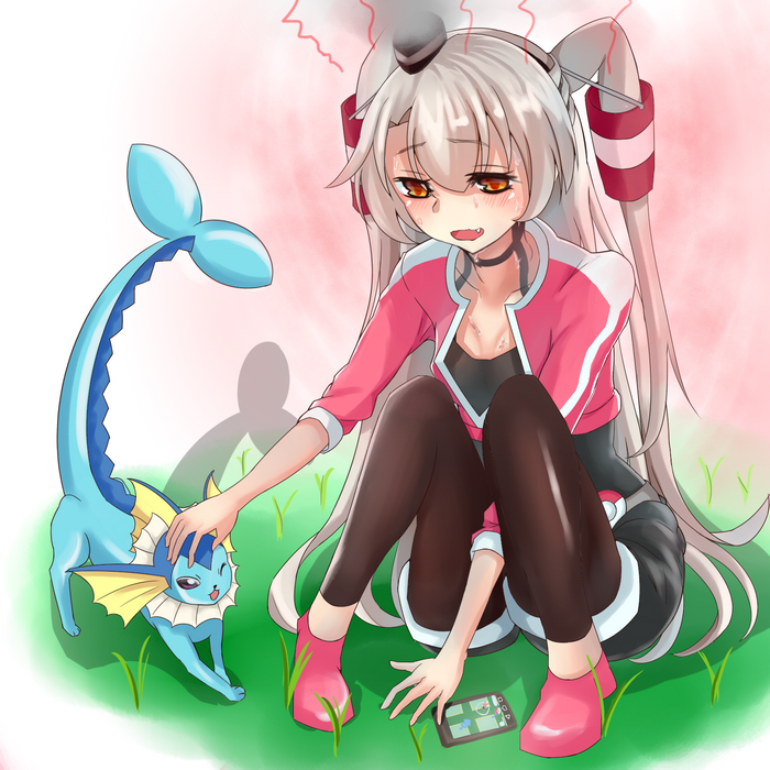 Anime girl with Vaporeon playing Pokemon Go