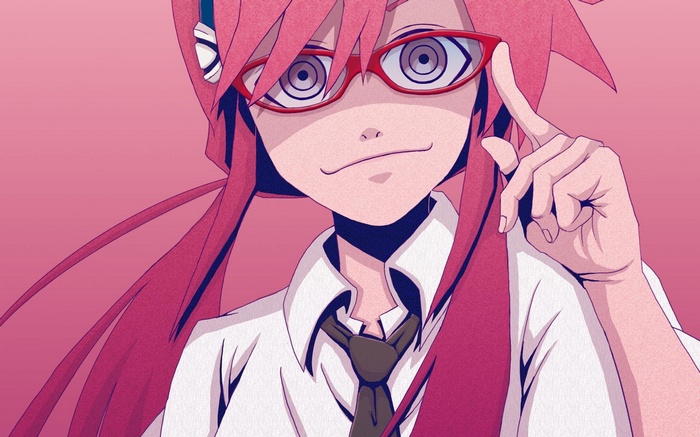 Anime girl with pink hair and glasses
