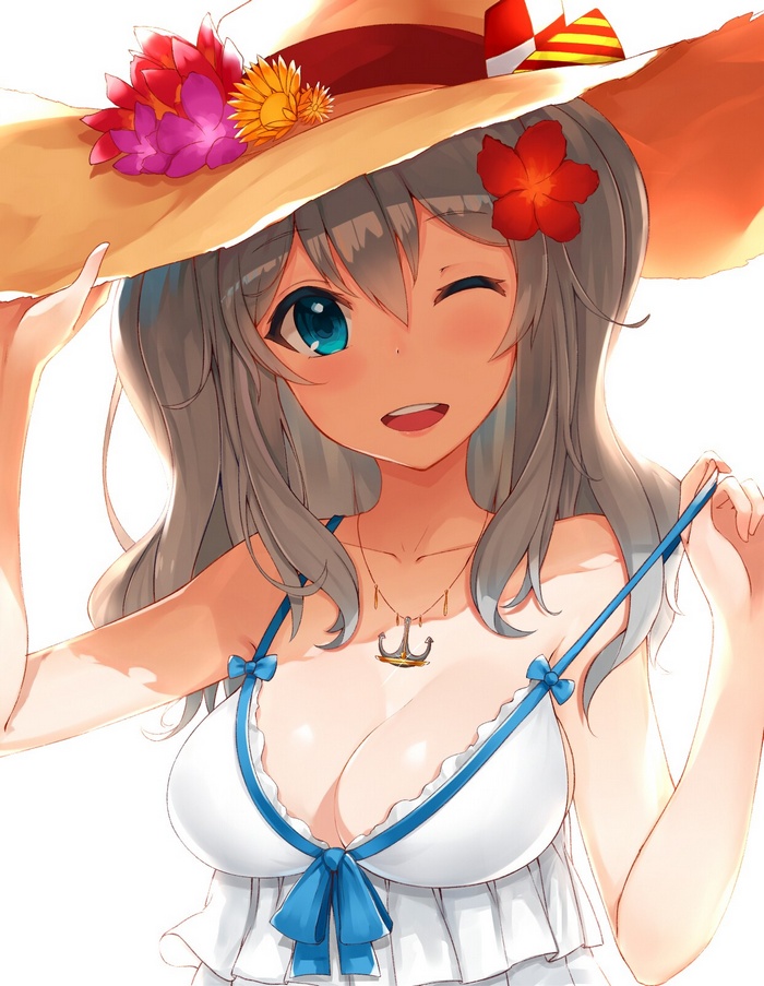 Kashima from Kantai Collection wearing a hat and bikini