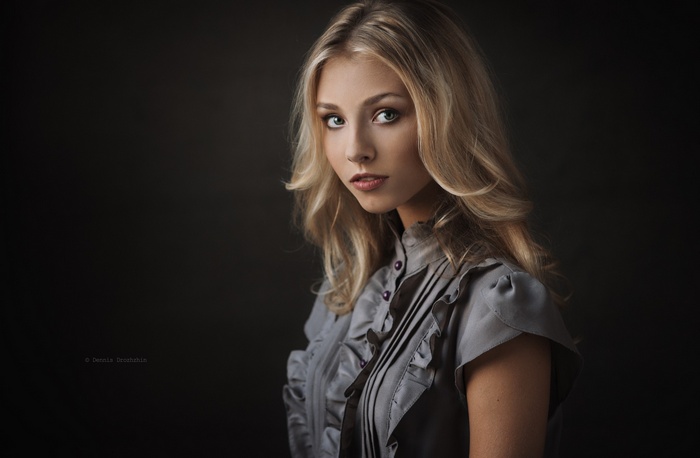 blonde, face, Alice Tarasenko, Dennis Drozhzhin, women, simple background, portrait