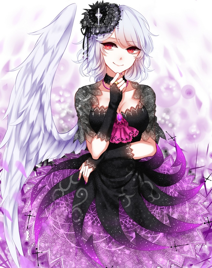 Kishin Sagume from Touhou with white hair and wings