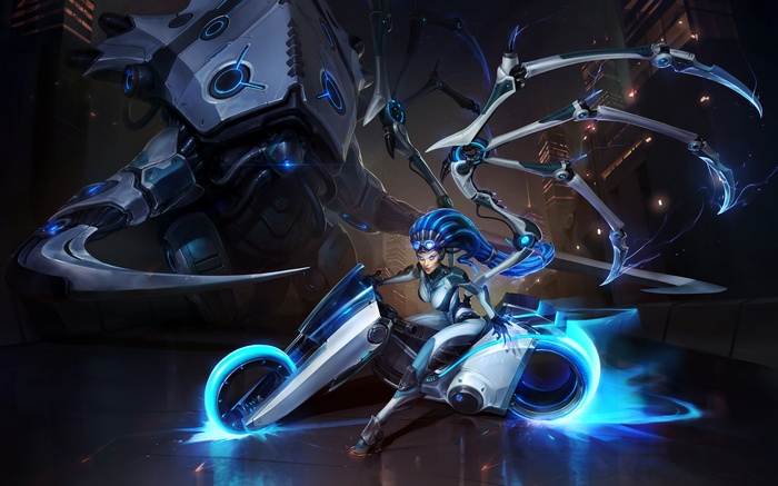 Sarah Kerrigan on a futuristic motorcycle