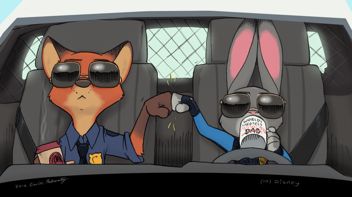 Zootopia, shades, Judy Hopps, fist bump, Nick Wilde, furry, Anthro