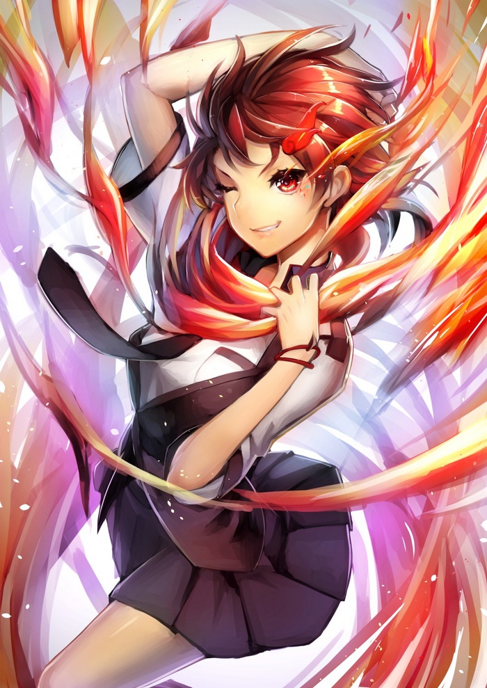 Anime girl with red hair and red eyes