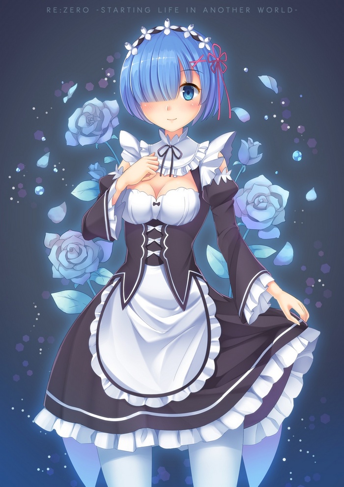 Rem from Re:Zero in a Maid Outfit with Blue Roses