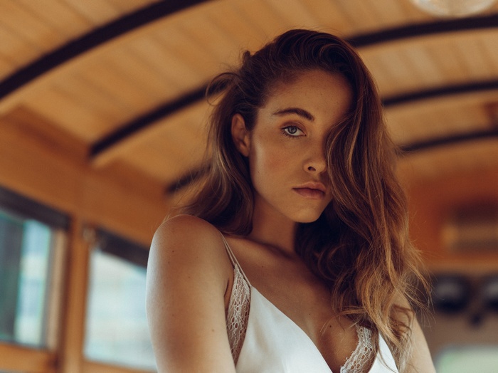 Portrait of Viktoriya Yarovaya in a train car
