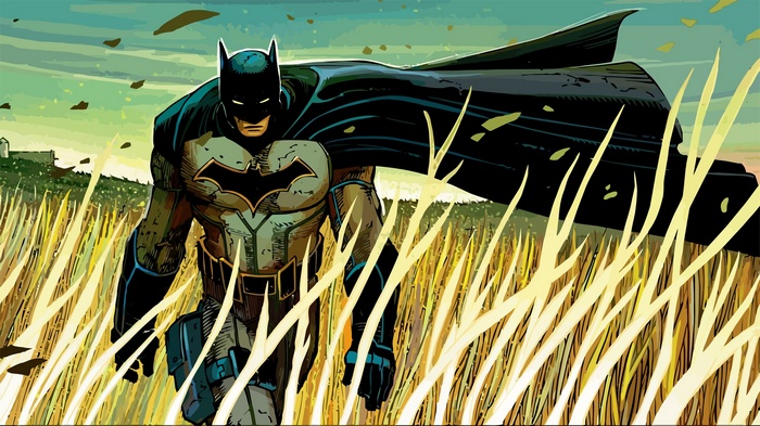 Batman in a wheat field, artwork by John Romita Jr.