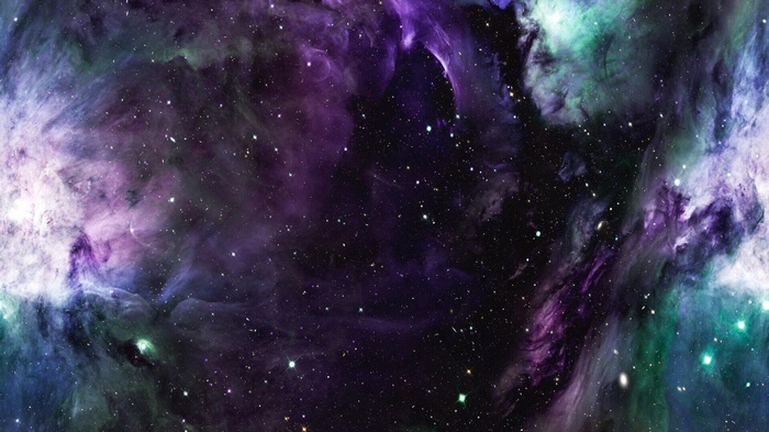 Purple and green nebula with countless stars