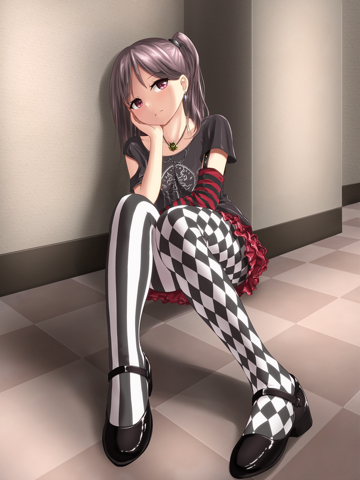 Anime girl with punk fashion sitting on floor