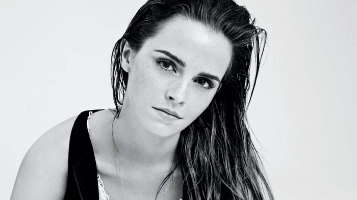 Emma Watson with wet hair and freckles