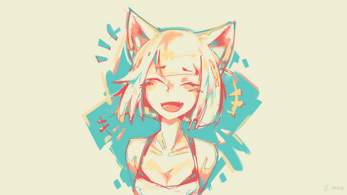 Anime girl with cat ears laughing