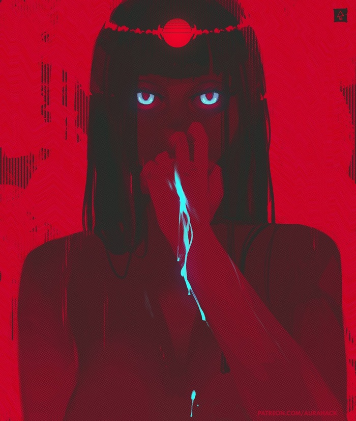 Artwork of a woman with glowing eyes