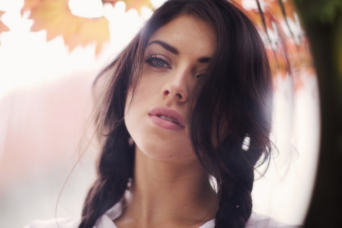 Ruby James with Pigtails and Autumn Leaves