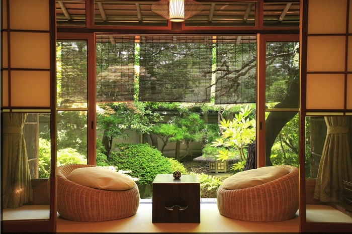 Japanese room with garden view and seating