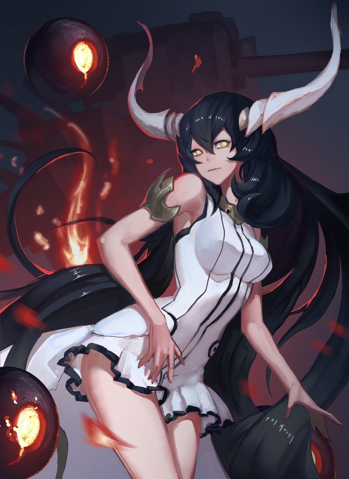 Anime girl with black hair and horns