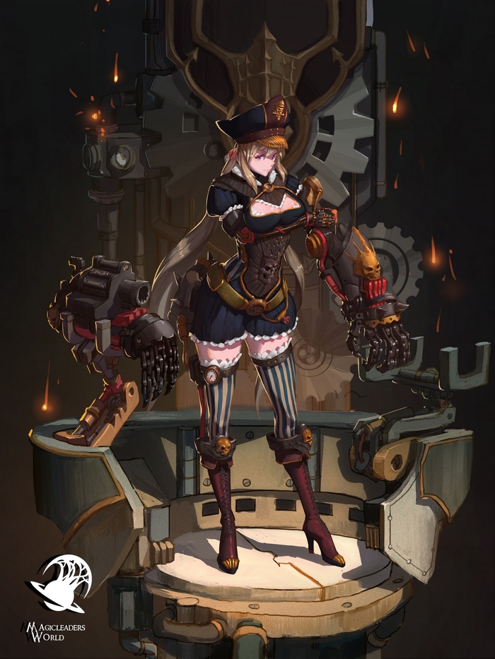 Anime girl with mechanical arm and gun