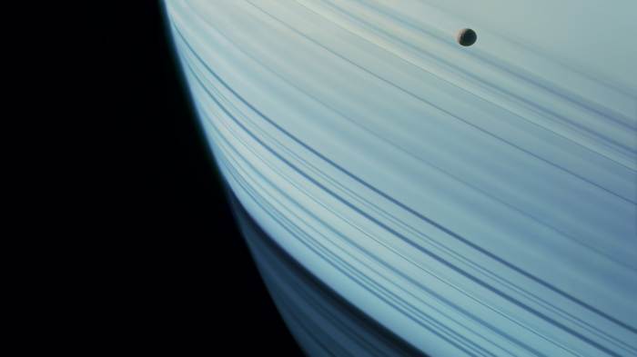A small moon orbits Saturn's rings