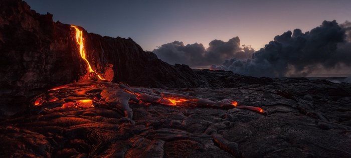clouds, rocks, lava, island, smoke, volcano, volcanic eruption, Hawaii, Tom Kualii, nature