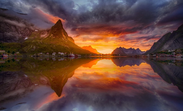 Sunset over Lofoten Islands, Norway