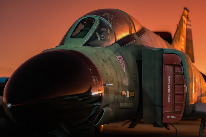 McDonnell Douglas F-4 Phantom II aircraft at sunset