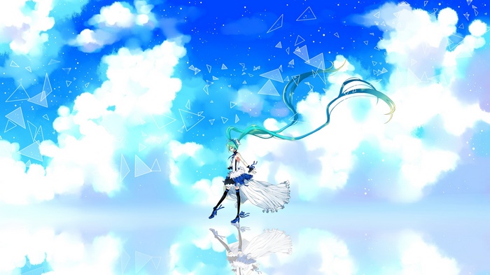 Hatsune Miku in a white dress with blue accents