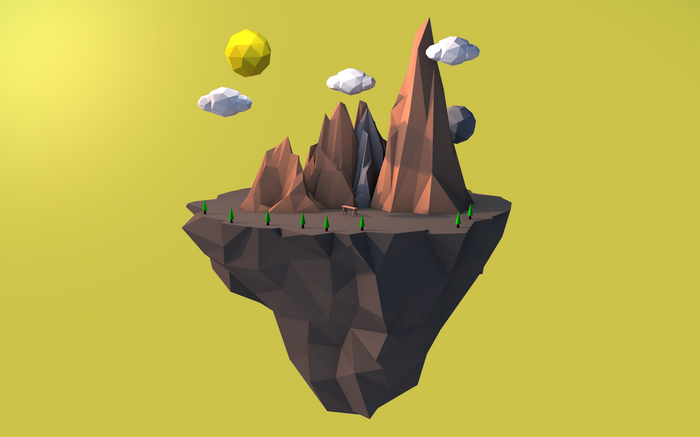 Low poly floating island with mountains and trees