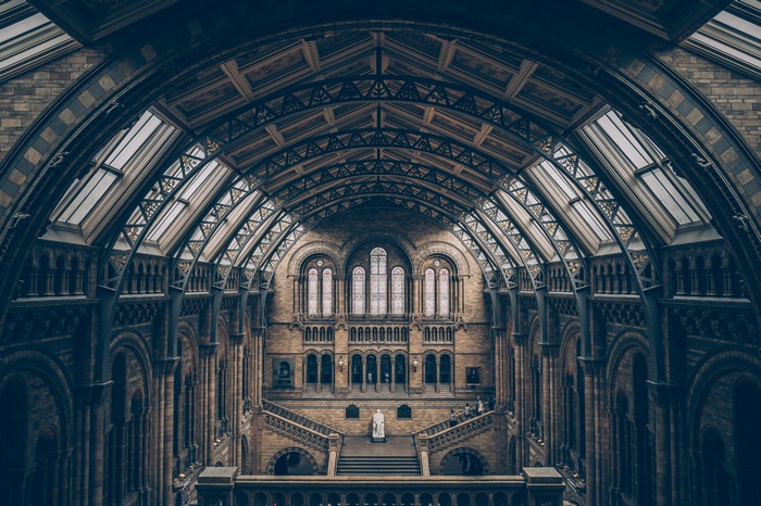 Interior of the Natural History Museum with grand architecture