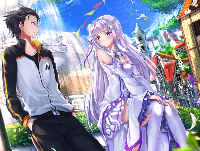 Emilia and Natsuki Subaru in Re:Zero