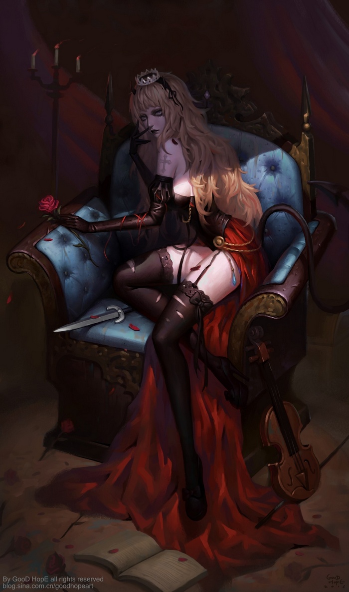 Gothic Queen with Rose and Violin