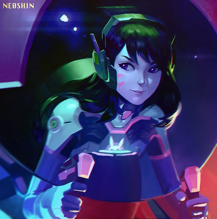 D.Va from Overwatch in her mech cockpit